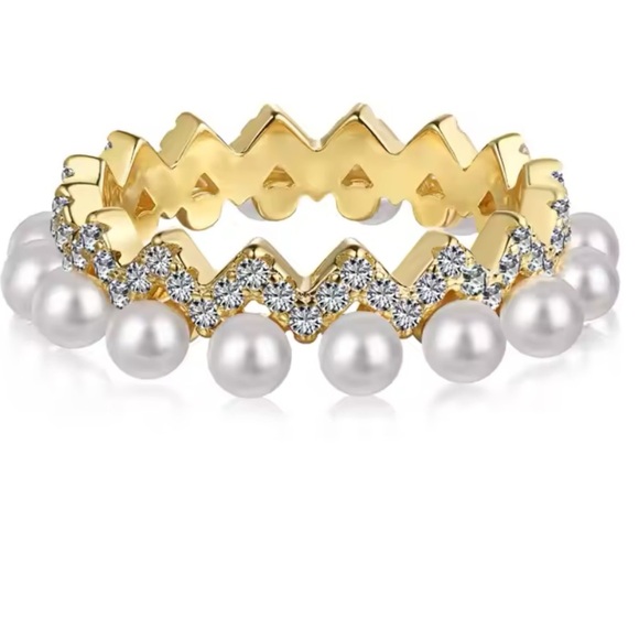 Jewelry - PRICE FIRM: 925 Sterling Silver Pearl Circle Stackable CZ Wedding Fashion
Ring 5